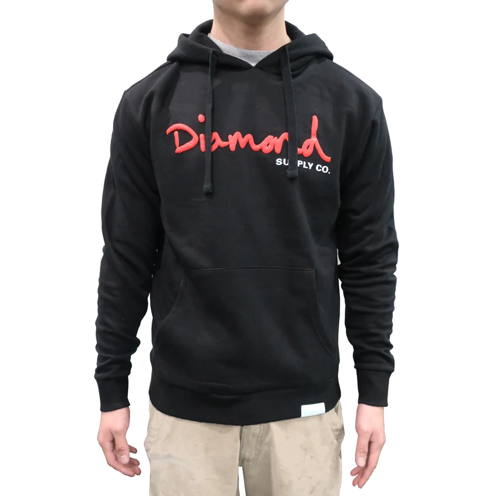 Diamond Supply Co. Men's OG Script Logo Pullover Fleece Hoodie Sweatshirt  (Large, Black/Red) - Walmart.com