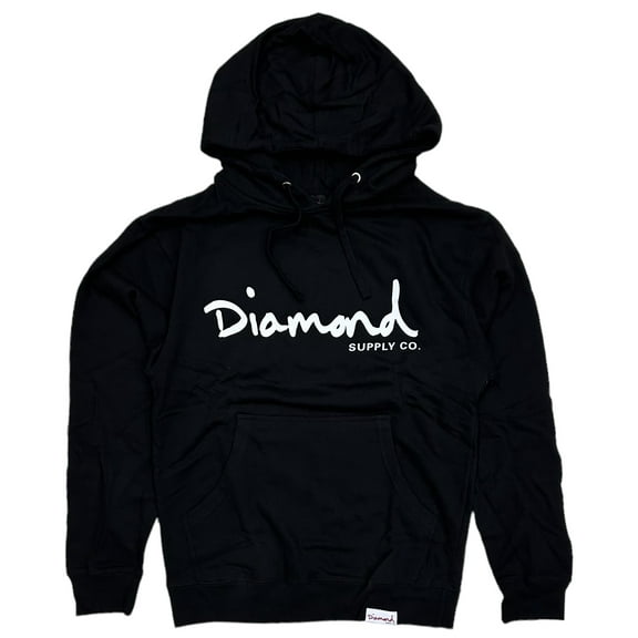 Diamond Supply Co. Men's OG Script Logo Pullover Fleece Hoodie Sweatshirt (Medium, Black/White)