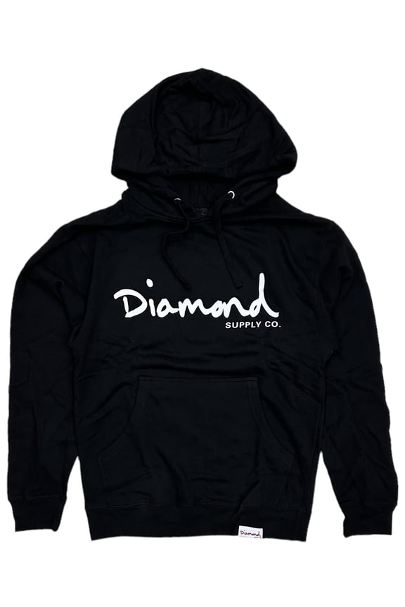 Men's OG Script Logo Pullover Fleece Hoodie Sweatshirt (Small, Black/White)