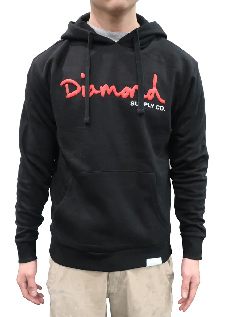 Diamond Supply Co. Men's OG Script Logo Pullover Fleece Hoodie Sweatshirt (XX-Large, Black/Red)