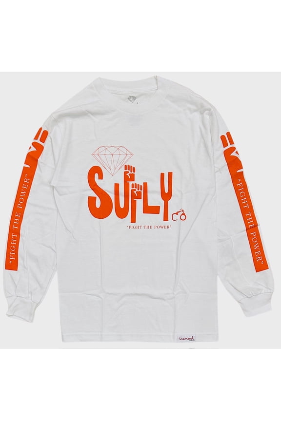 Men's Oppose Fight The Power Long Sleeve Tee T-Shirt (Small, White)