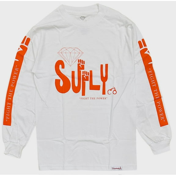 Diamond Supply Co. Men's Oppose Fight The Power Long Sleeve Tee T-Shirt (Small, White)