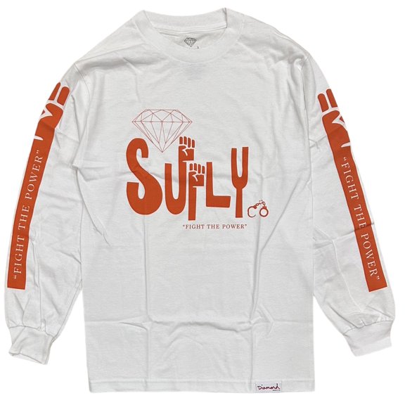 Diamond Supply Co. Men's Oppose Fight The Power Long Sleeve Tee T-Shirt (X-Large, White)