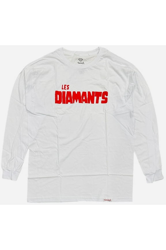 Men's T-Shirt Les Diamants Long Sleeve Crewneck Tee (Large, White)
