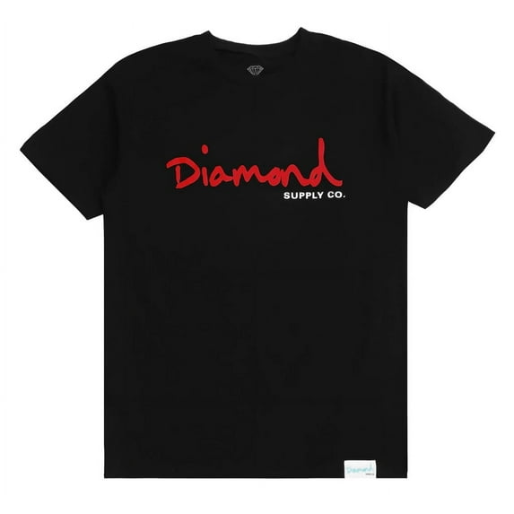 Diamond Supply Co. Men's T-Shirt OG Script Logo Short Sleeve Tee (Medium, Black/Red)