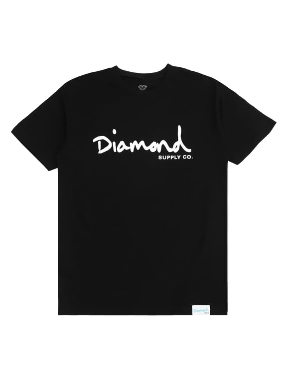 Men's T-Shirt OG Script Logo Short Sleeve Tee (Medium, Black/White)
