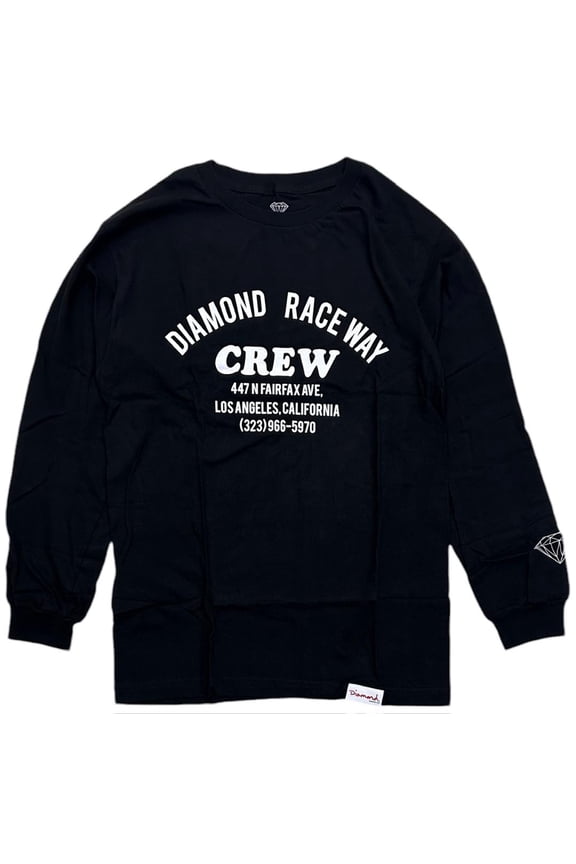 Men's T-Shirt Raceway Long Sleeve Crewneck Tee (Large, Black)