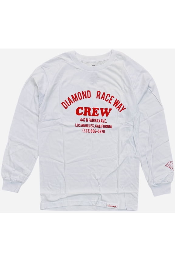 Men's T-Shirt Raceway Long Sleeve Crewneck Tee (Small, White)