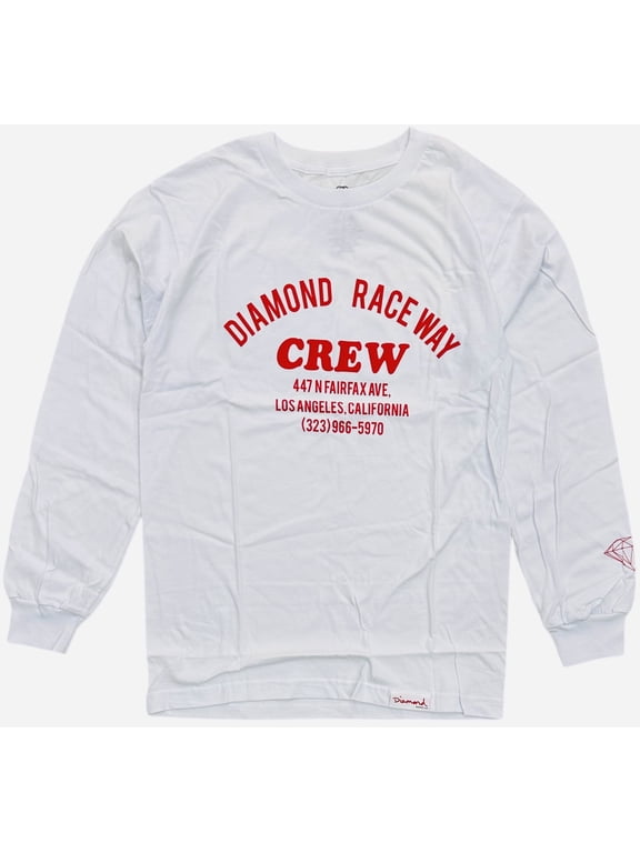 Men's T-Shirt Raceway Long Sleeve Crewneck Tee (Small, White)