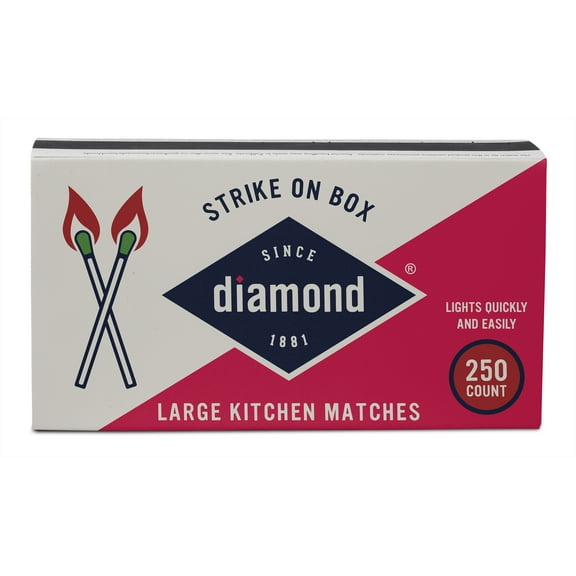 Diamond Kitchen Matches, Large Strike On Box Matches, 250 Ct for Everyday Essential Matches for Lighting Candles, Grills, Fireplaces and Firepits