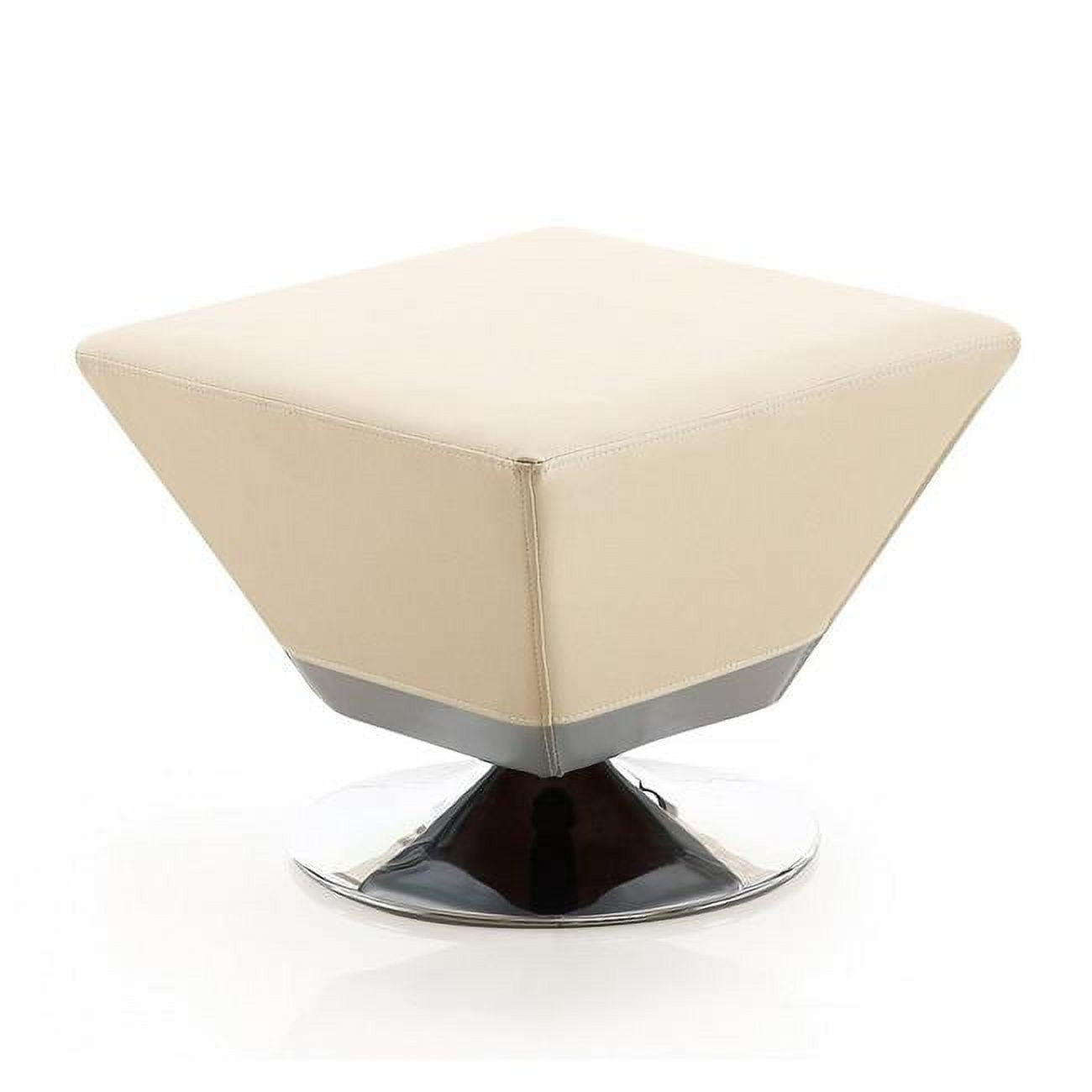 Tan Faux Leather and Chrome Swivel Ottoman, 15.7 x 19.7 x 19.7 in.