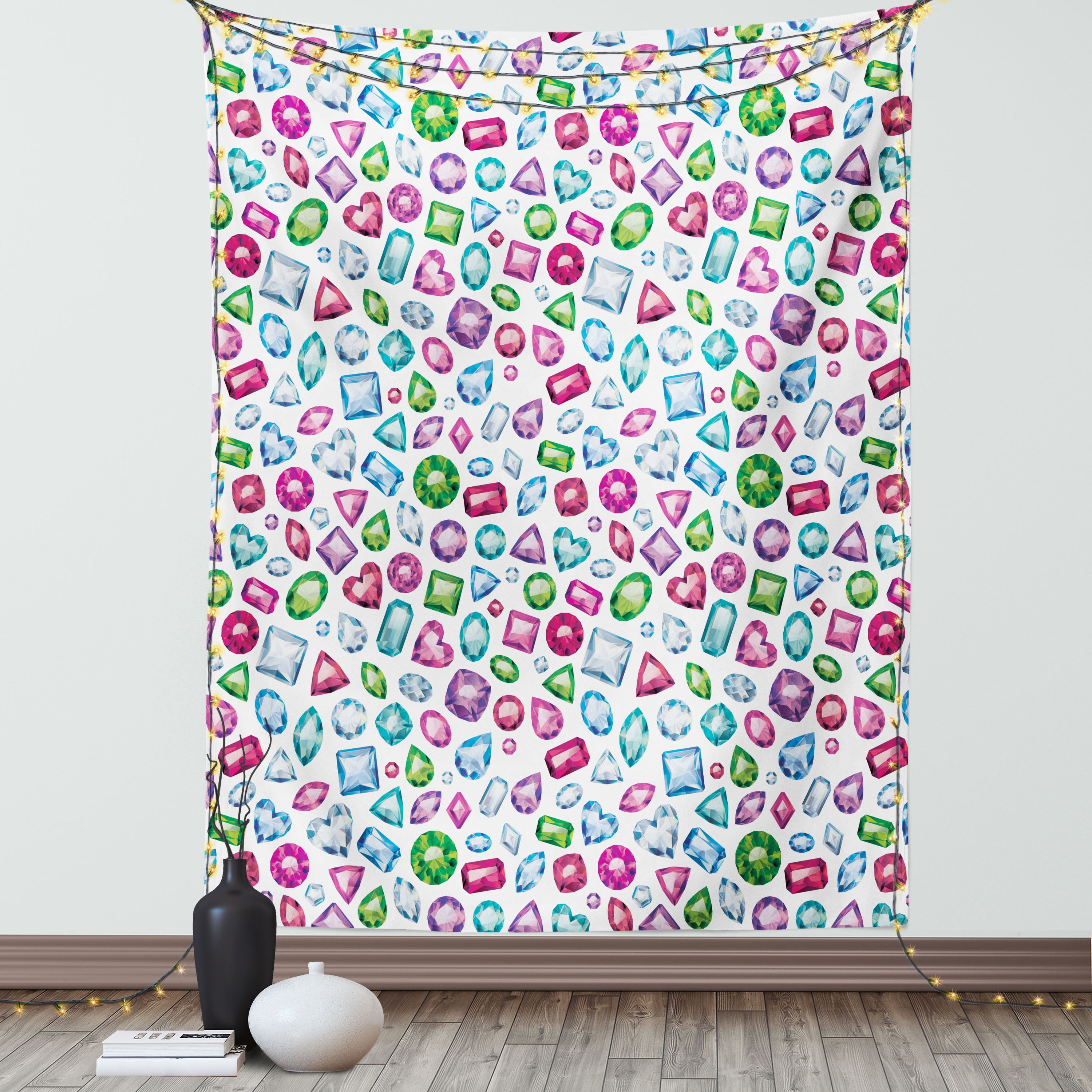 Diamond Tapestry Heart and Geometric Shaped Colorful Little Diamonds Precious Gemstones Crystals Pattern Wall Hanging for Bedroom Living Room Dorm Decor 60W X 80L Inches Multi by Ambesonne Walmart