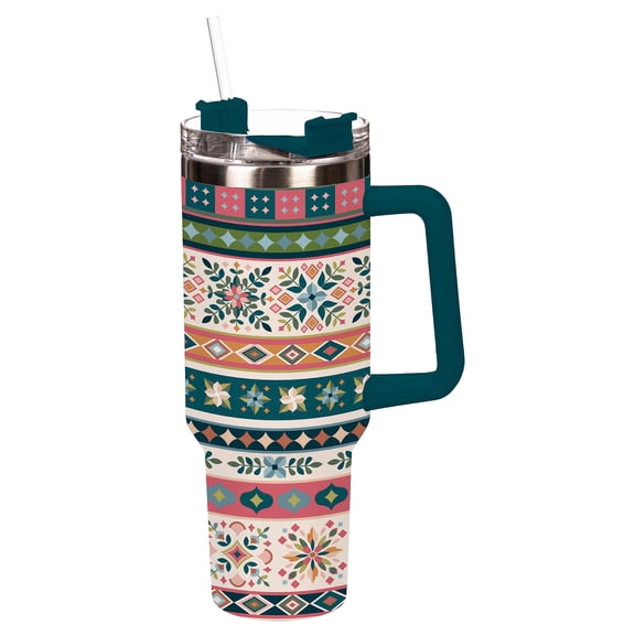 Diamond Tapestry Trenta Cup, Double Wall Stainless Steel w/ Straw, 30oz, Gift Box