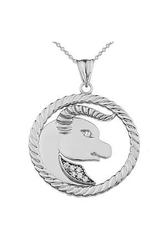 Diamond Taurus Zodiac In Rope Pendant Necklace In White Gold : 14K Pendant with 16" chain