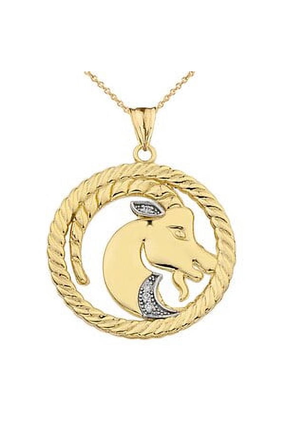 Diamond Taurus Zodiac In Rope Pendant Necklace In Yellow Gold : 14K Pendant with 22" chain