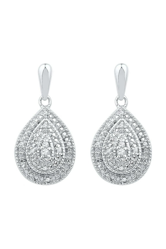 Gem & Harmony Diamond Teardrop Earrings 1/10 Carat (Ctw) in Sterling Silver for Women
