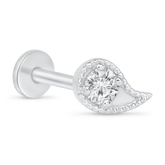 Diamond Teardrop Flat Back Earring for Women Sensitive Ears 14K Solid Gold Cartilage Earring Threaded Conch Tragus Helix Piercing Jewelry Stud Earring for Upper Ear