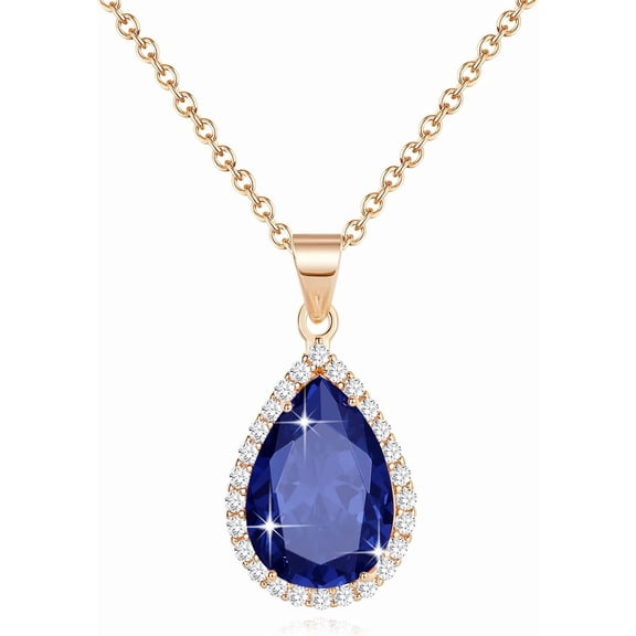 Diamond Teardrop Pendant Necklaces For Women Crystals Birthstone Costume Jewelry Gifts For Women，Gold Plated 17.92 + 1.97 Inch Chain[o3323]