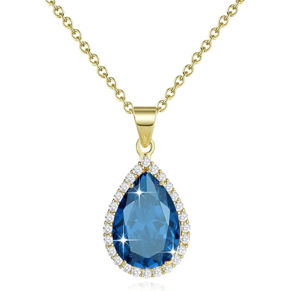 Diamond Teardrop Pendant Necklaces For Women Crystals Birthstone Costume Jewelry Gifts For Women，Gold Plated 17.92 + 1.97 Inch Chain[o3333]