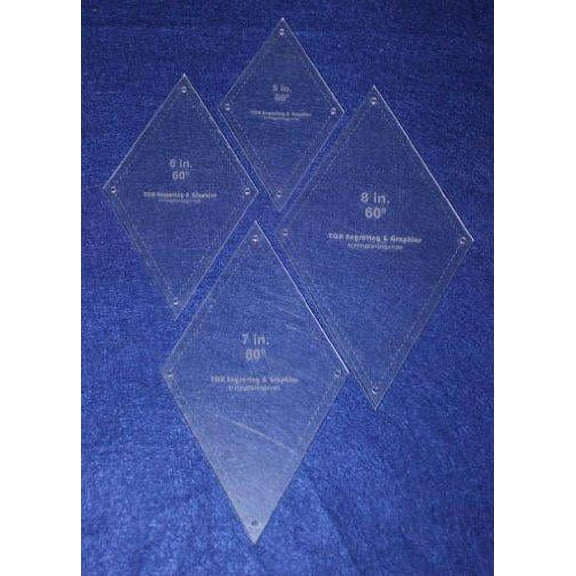 Diamond Templates 5", 6", 7", 8" - Clear 1/8" 60 Degree w/ Guideline Holes