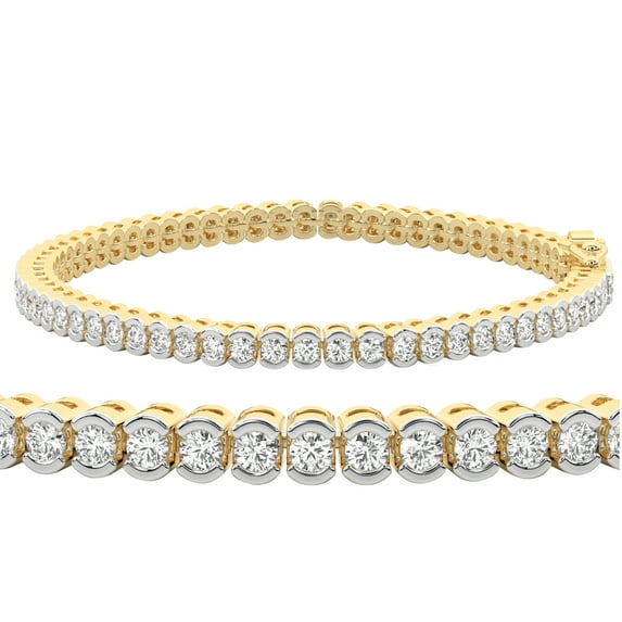 Diamond Tennis Bracelet | 12 Carat EGL Certified Lab Grown Diamond Bracelet Line 7" | 14K in Yellow Gold | Nemy Half Bezel Round Lab Diamond Tennis Bracelet | FG-VS1-VS2 Quality | Friendly Diamonds