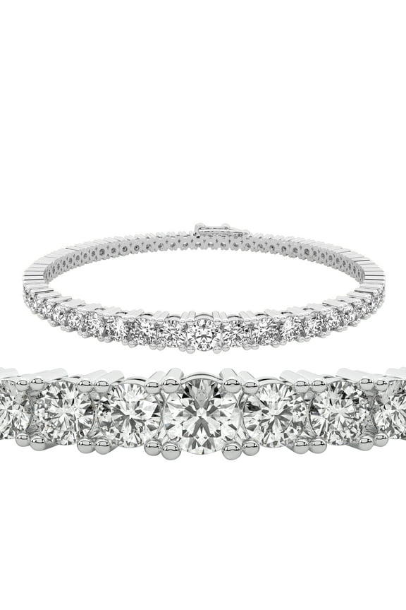 Diamond Tennis Bracelet | 4 Carat EGL Certified Lab Grown Diamond Bracelet Line 7" | 14K White Gold | Cecily Round Lab Diamond Tennis Bracelet | Prong Setting | FG-VS1-VS2 Quality | Friendly Diamonds