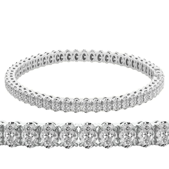 Diamond Tennis Bracelet | 8 Ct EGL Certified Lab Grown Diamond Bracelet Line 7" | 14K White Gold | Everlyn Oval Lab Diamond Bracelet | Four Claw Prong Settings | FG-VS1-VS2 Quality | Friendly Diamonds