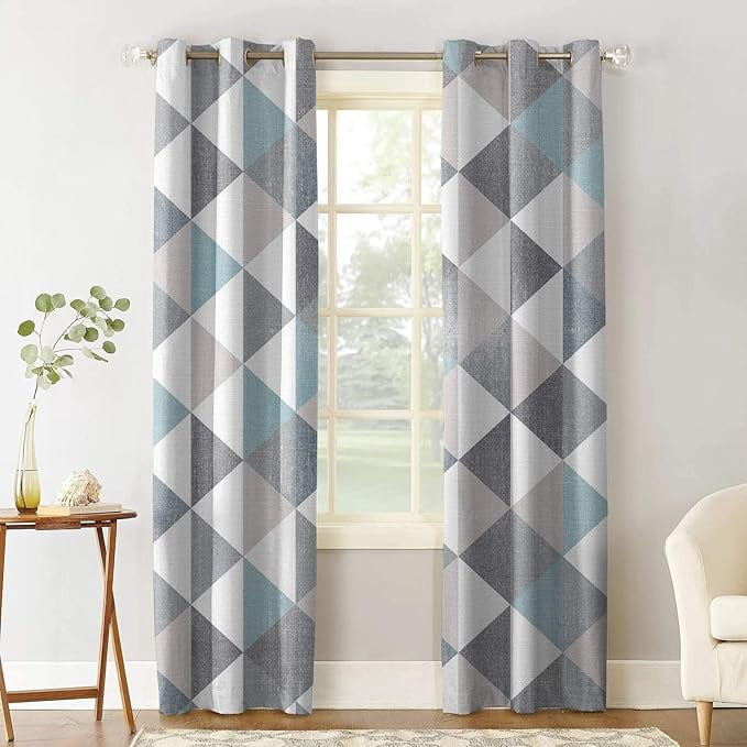 Diamond Texture Vintage Blackout Window Curtain, Minimalist Print ...