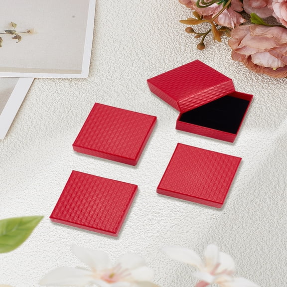 Diamond Textured Cardboard Paper Jewelry Ring Packaging Boxes with Sponge Inside Square FireBrick 7.5x7.5x3.6cm diy