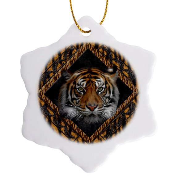3drose, Diamond Tiger, 3 inch Snowflake Porcelain Ornament