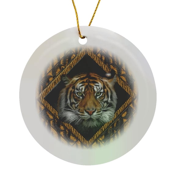 3drose, Diamond Tiger, Circle Porcelain Ornament