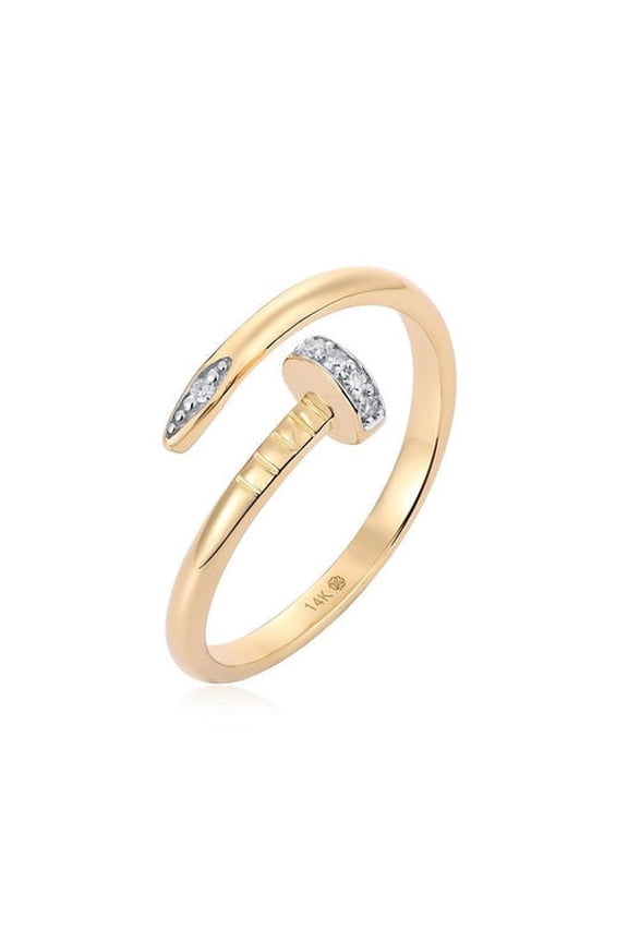 Diamond Tipped Nail 14K (or 18k upon request) Yellow Gold Open Wrap Ring