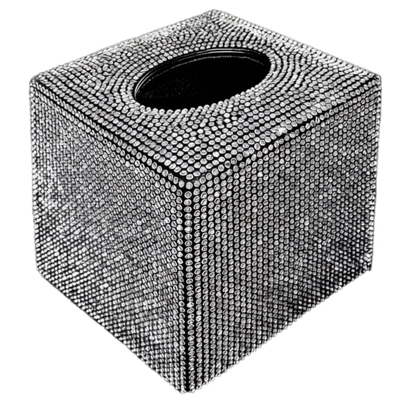 Diamond Tissue Box Cover, Silver Bling Tissue Box, Acrylic Rhinestone Car Tissue Box Holder, 5.9 in / 15 cm Cube Shape, Decorative Tissue Dispenser for Car, Home, Office