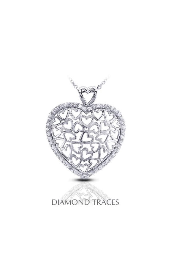 0.45 Carat Total Natural Diamonds 14K White Gold Pave Setting Heart Shape Fashion Pendant