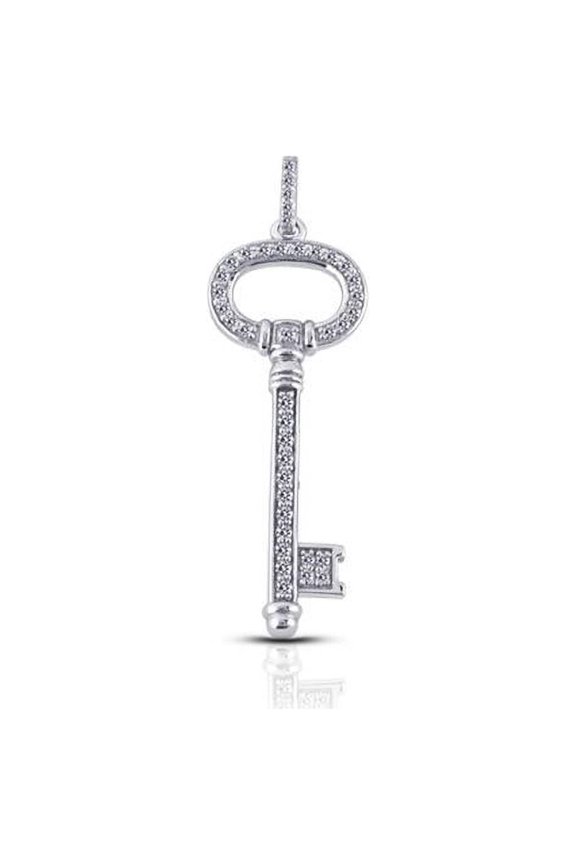 0.51 Carat Total Natural Diamonds 14K White Gold Pave Setting Key Fashion Pendant