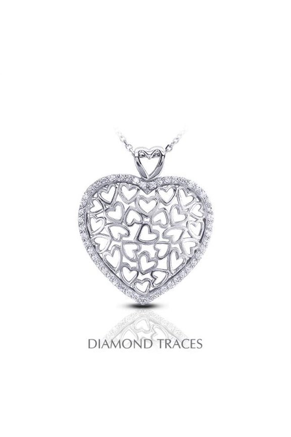 0.54 Carat Total Natural Diamonds 14K White Gold Pave Setting Heart Shape Fashion Pendant