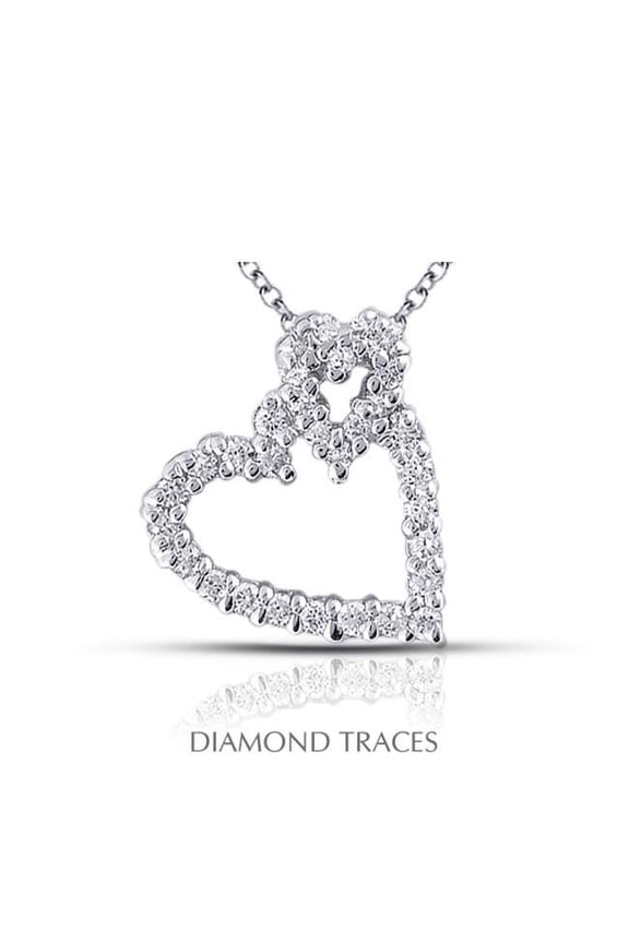 0.61 Carat Total Natural Diamonds 14K White Gold Prong Setting Heart Shape Fashion Pendant