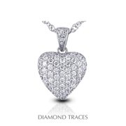 Diamond Traces 0.61 Carat Total Natural Diamonds 18K White Gold Pave Setting Heart Shape Fashion Pendant