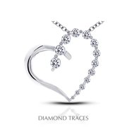 Diamond Traces 0.62 Carat Total Natural Diamonds 18K White Gold Prong Setting Heart Shape Fashion Pendant