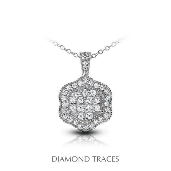 Diamond Traces 0.68 Carat Total Natural Diamonds 18K White Gold Pave Setting Flower Shape With Milgrain Fashion Pendant