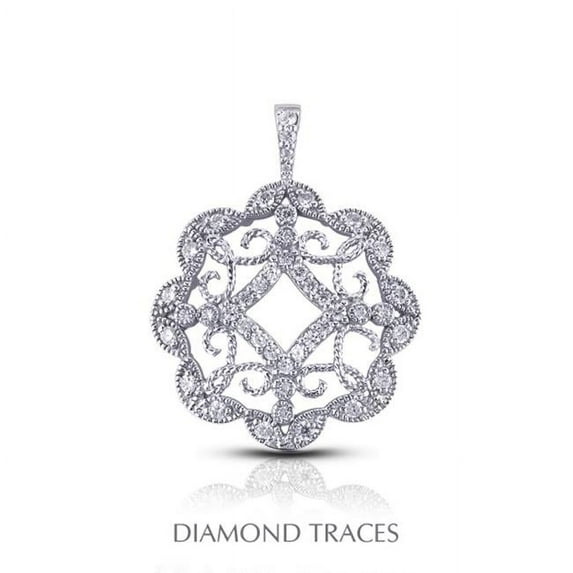 Diamond Traces 0.90 Carat Total Natural Diamonds 14K White Gold Pave & Bezel Setting Circle with Milgrain Fashion Pendant