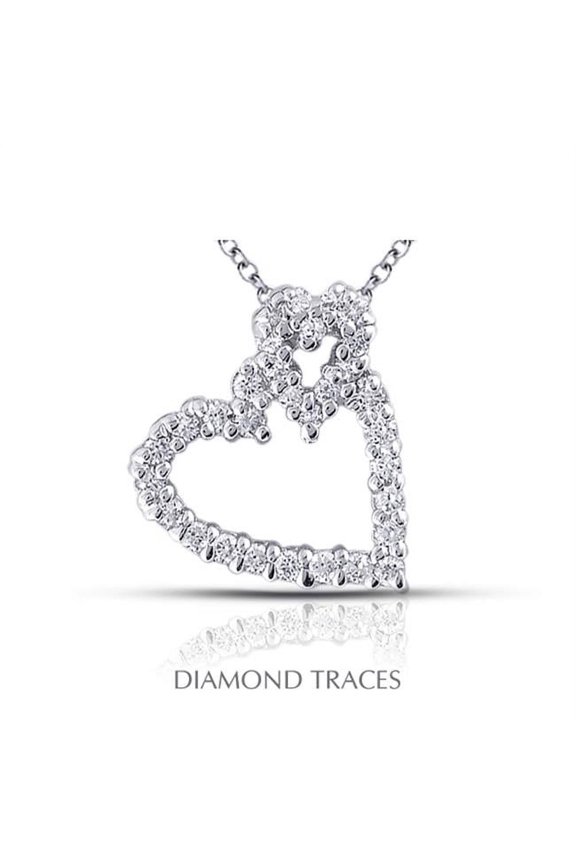 0.91 Carat Total Natural Diamonds 14K White Gold Prong Setting Heart Shape Fashion Pendant
