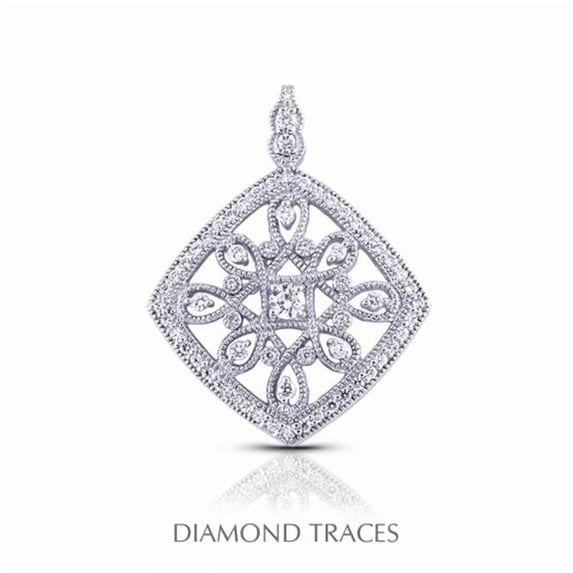 Diamond Traces UD-OS2859-2444 0.98 Carat Total Natural Diamonds 18K White Gold Prong & Pave Setting Rhombus Shape with Milgrain Fashion Pendant