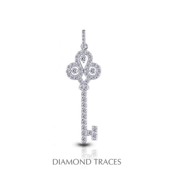 Diamond Traces 1.01 Carat Total Natural Diamonds 18K White Gold Prong Setting Key Fashion Pendant