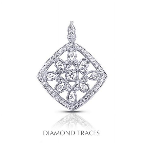 Diamond Traces 1.04 Carat Total Natural Diamonds 14K White Gold Prong & Pave Setting Rhombus Shape With Milgrain Fashion Pendant