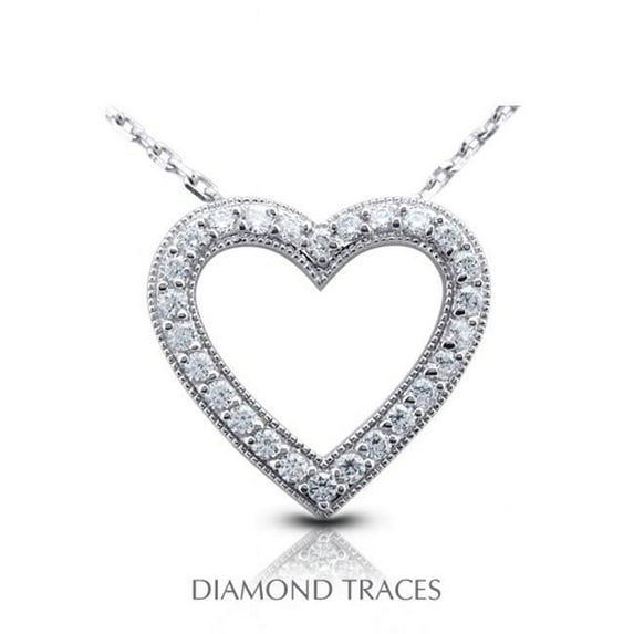 Diamond Traces 1.15 Carat Total Natural Diamonds 14K White Gold Prong Setting Heart Shape with Milgrain Fashion Pendant