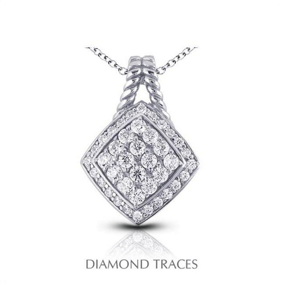 Diamond Traces 1.26 Carat Total Natural Diamonds 14K White Gold Pave Setting Rhombus Shape with Rope Edging Fashion Pendant