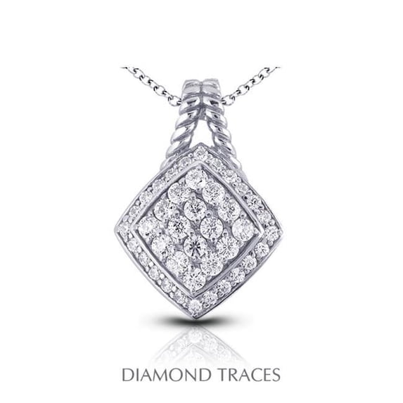 Diamond Traces 1.47 Carat Total Natural Diamonds 14K White Gold Pave Setting Rhombus Shape with Rope Edging Fashion Pendant