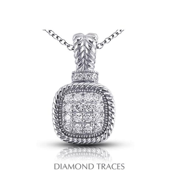 Diamond Traces 1.49 Carat Total Natural Diamonds 14K White Gold Pave Setting Rope Edging With Milgrain Fashion Pendant