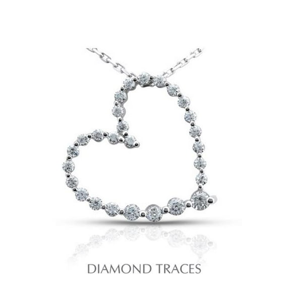 Diamond Traces 1.81 Carat Total Natural Diamonds 14K White Gold Prong Setting Heart Shape Fashion Pendant